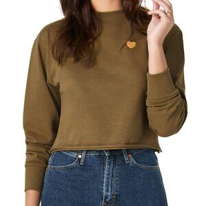 Fred Segal Wrangler embroidered cropped sweatshirt heart Love olive green new M